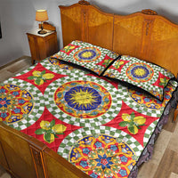 Green Sicilian Majolica Lemon Sun Art Quilt Bed Set