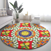 Green Sicilian Majolica Lemon Sun Art Round Carpet