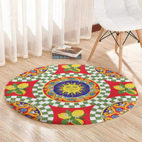 Green Sicilian Majolica Lemon Sun Art Round Carpet