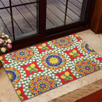Green Sicilian Majolica Lemon Sun Art Rubber Doormat