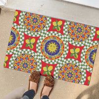 Green Sicilian Majolica Lemon Sun Art Rubber Doormat