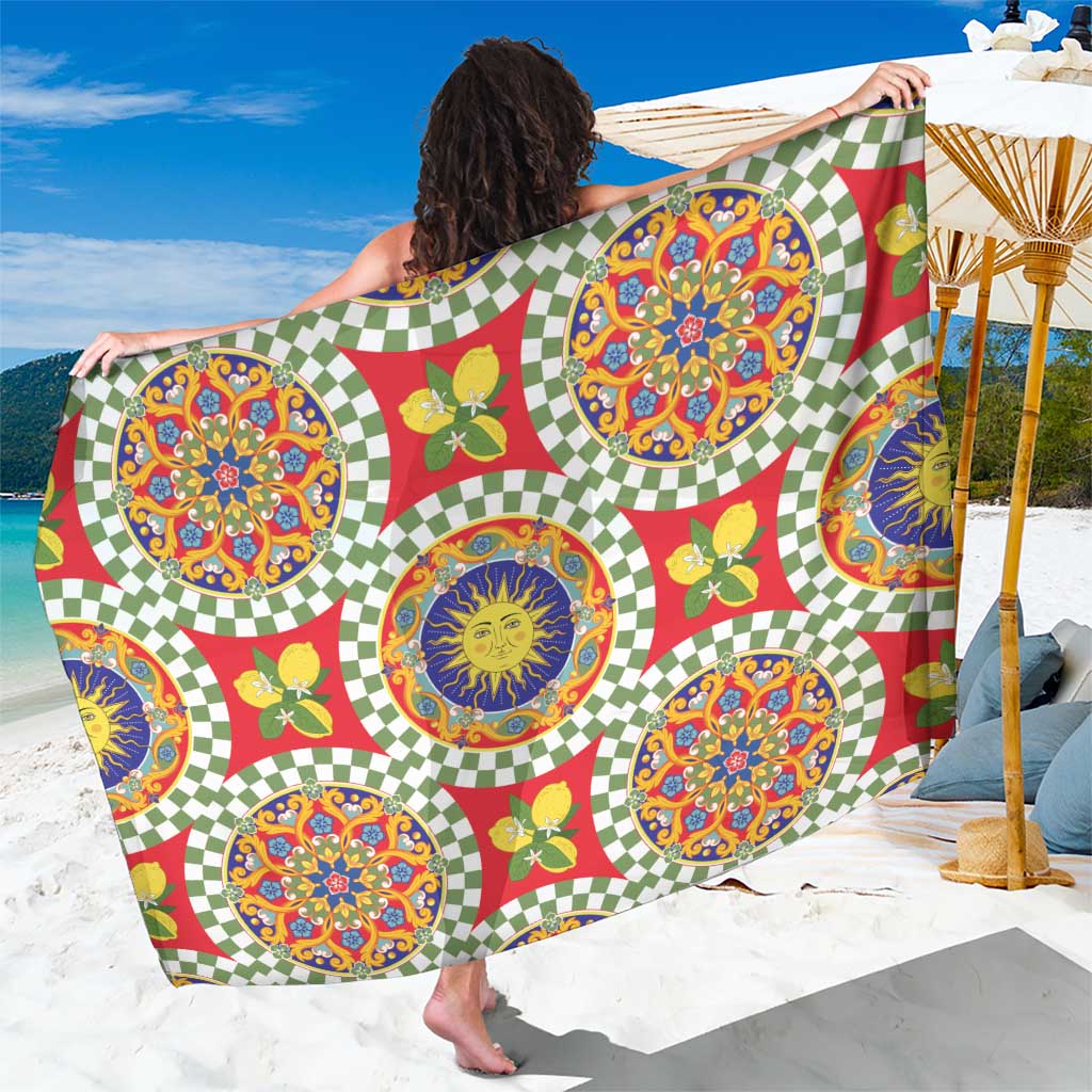 Green Sicilian Majolica Lemon Sun Art Sarong
