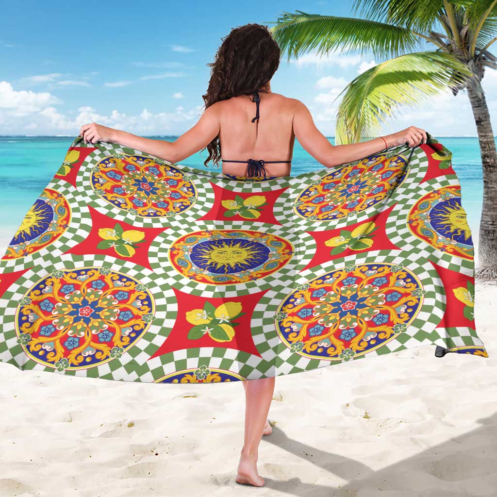 Green Sicilian Majolica Lemon Sun Art Sarong