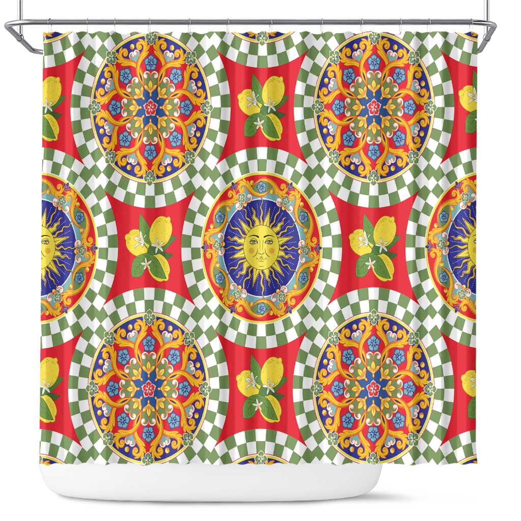 Green Sicilian Majolica Lemon Sun Art Shower Curtain