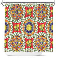 Green Sicilian Majolica Lemon Sun Art Shower Curtain