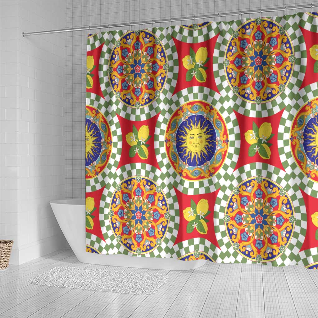 Green Sicilian Majolica Lemon Sun Art Shower Curtain