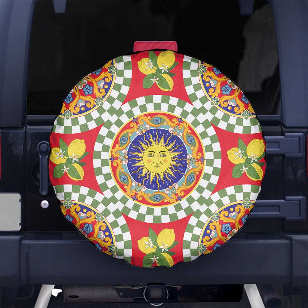 Green Sicilian Majolica Lemon Sun Art Spare Tire Cover