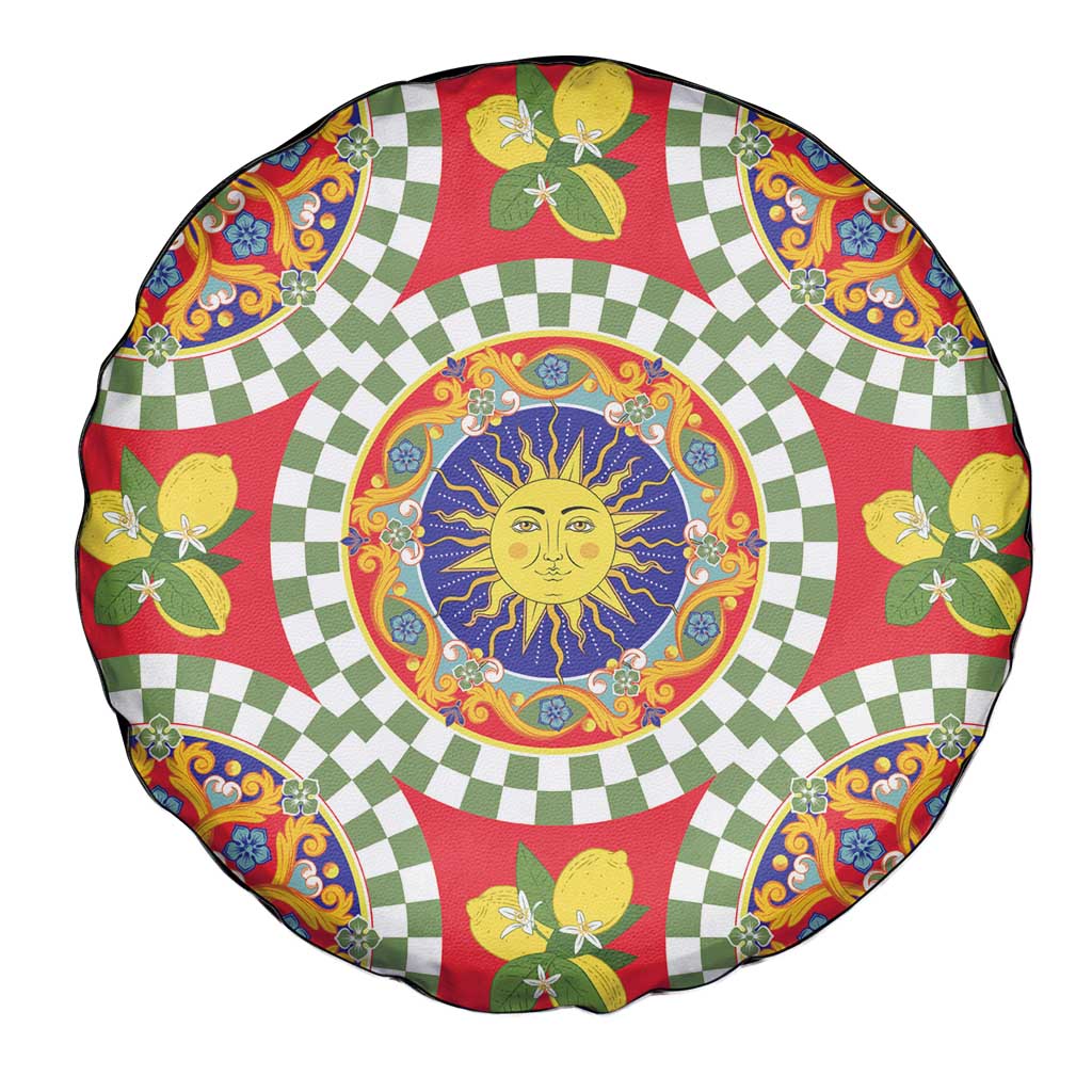 Green Sicilian Majolica Lemon Sun Art Spare Tire Cover