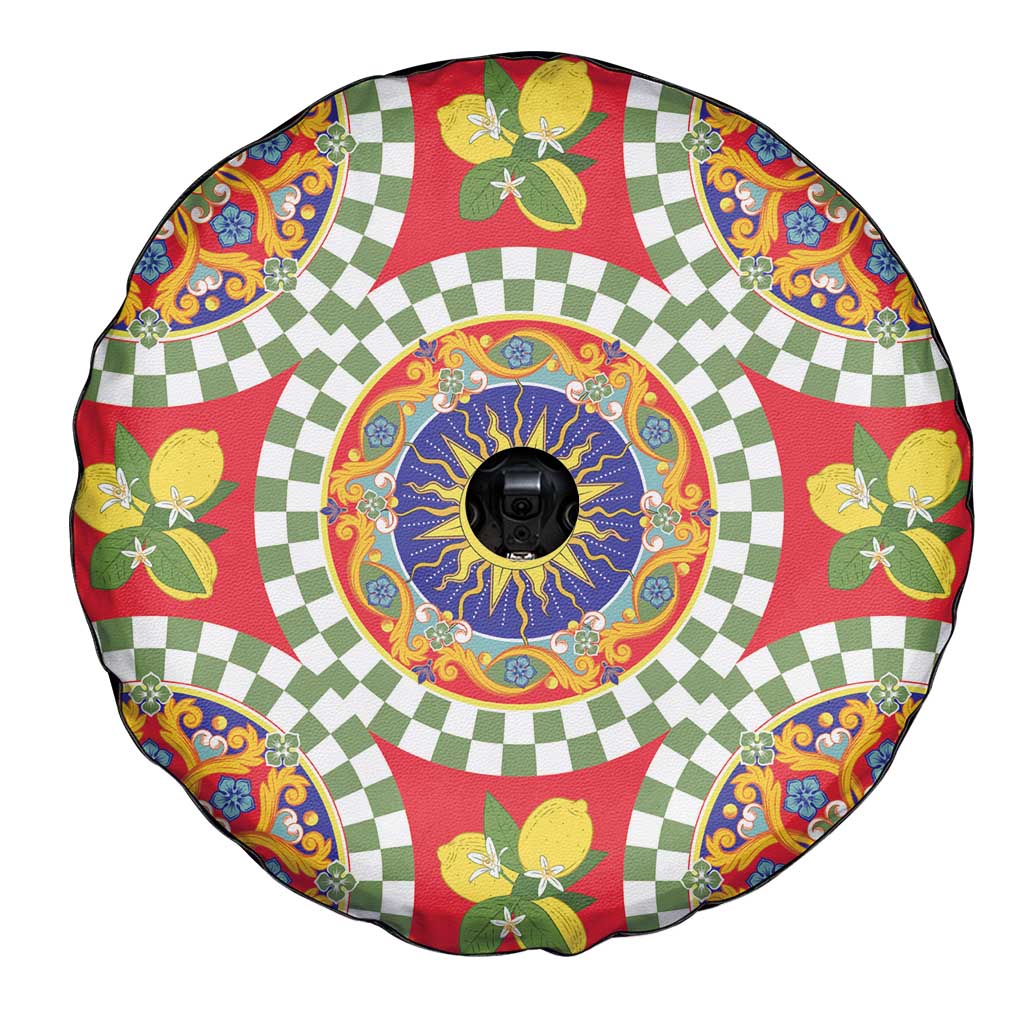 Green Sicilian Majolica Lemon Sun Art Spare Tire Cover