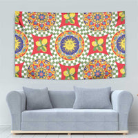 Green Sicilian Majolica Lemon Sun Art Tapestry
