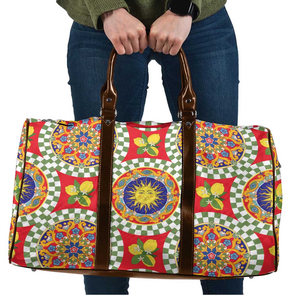 Green Sicilian Majolica Lemon Sun Art Travel Bag