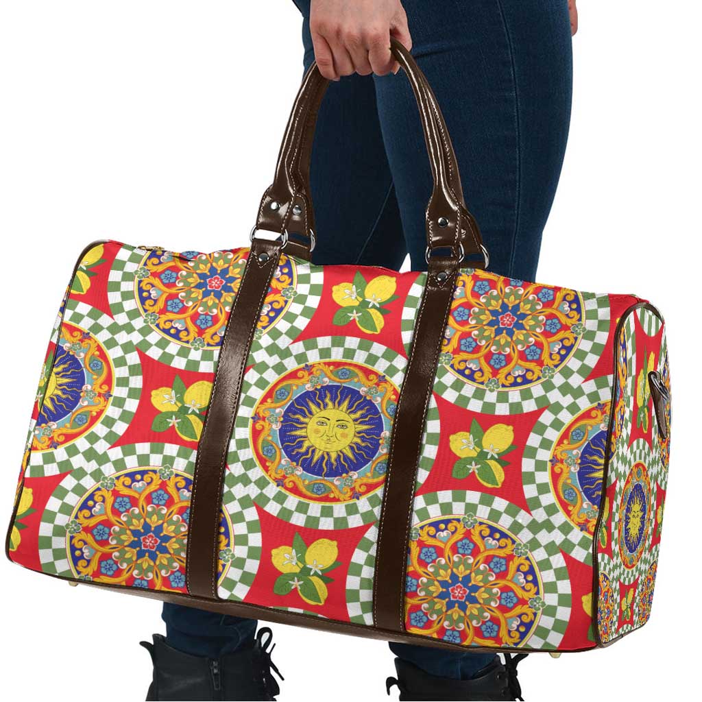 Green Sicilian Majolica Lemon Sun Art Travel Bag