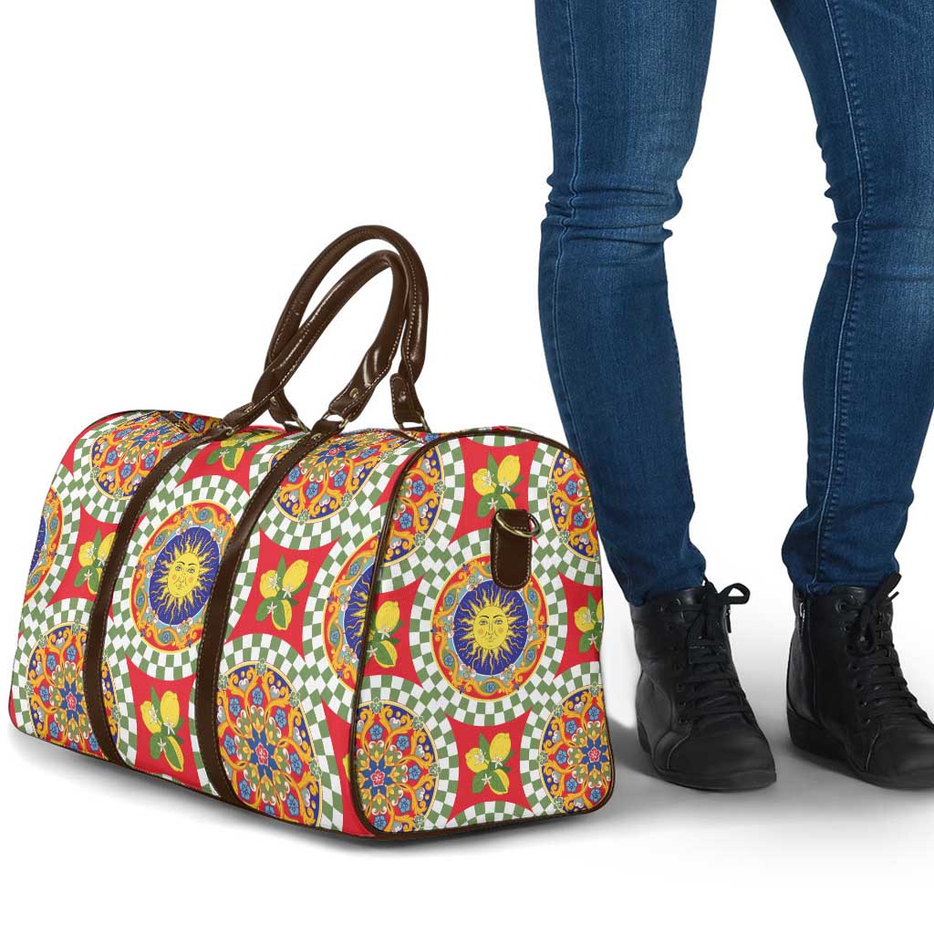 Green Sicilian Majolica Lemon Sun Art Travel Bag
