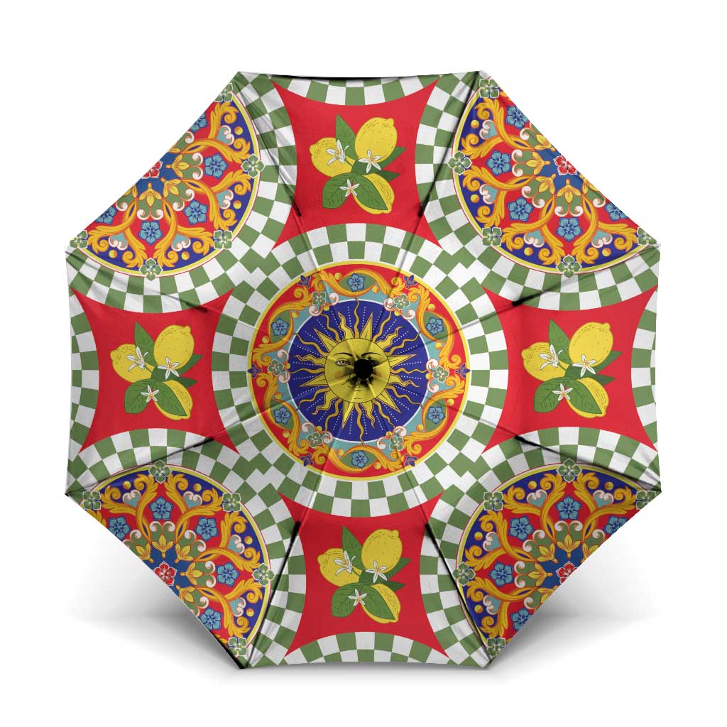 Green Sicilian Majolica Lemon Sun Art Umbrella