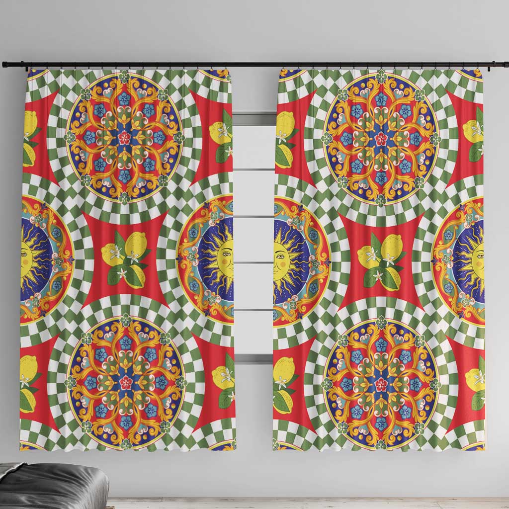 Green Sicilian Majolica Lemon Sun Art Window Curtain