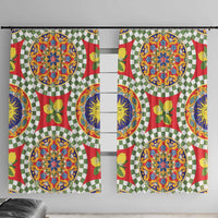 Green Sicilian Majolica Lemon Sun Art Window Curtain