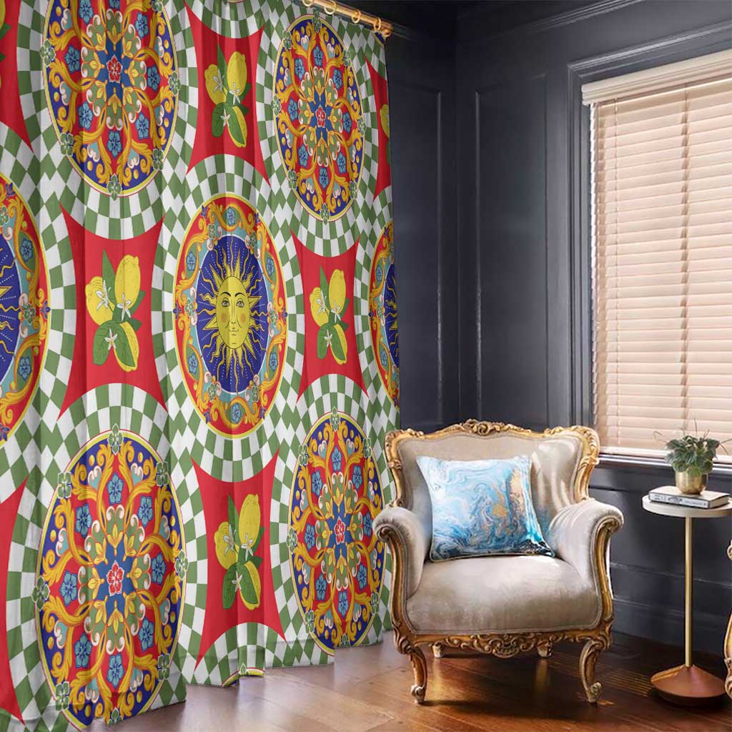 Green Sicilian Majolica Lemon Sun Art Window Curtain
