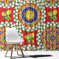 Green Sicilian Majolica Lemon Sun Art Window Curtain