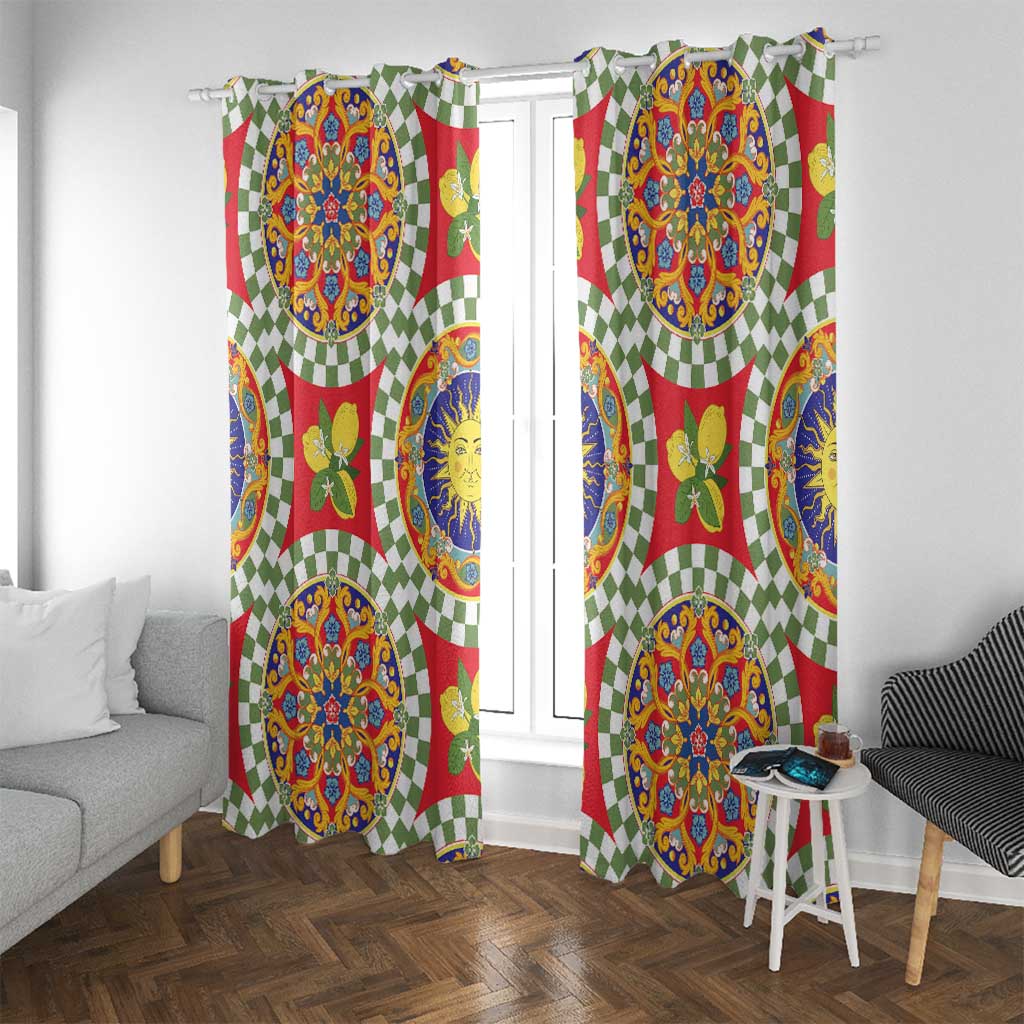 Green Sicilian Majolica Lemon Sun Art Window Curtain