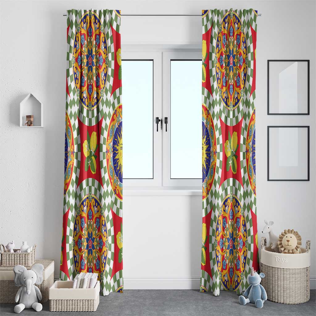 Green Sicilian Majolica Lemon Sun Art Window Curtain