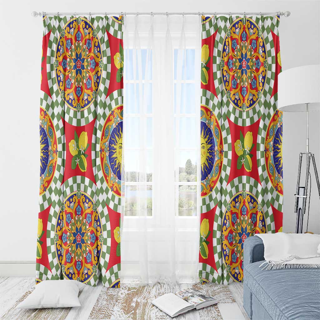 Green Sicilian Majolica Lemon Sun Art Window Curtain