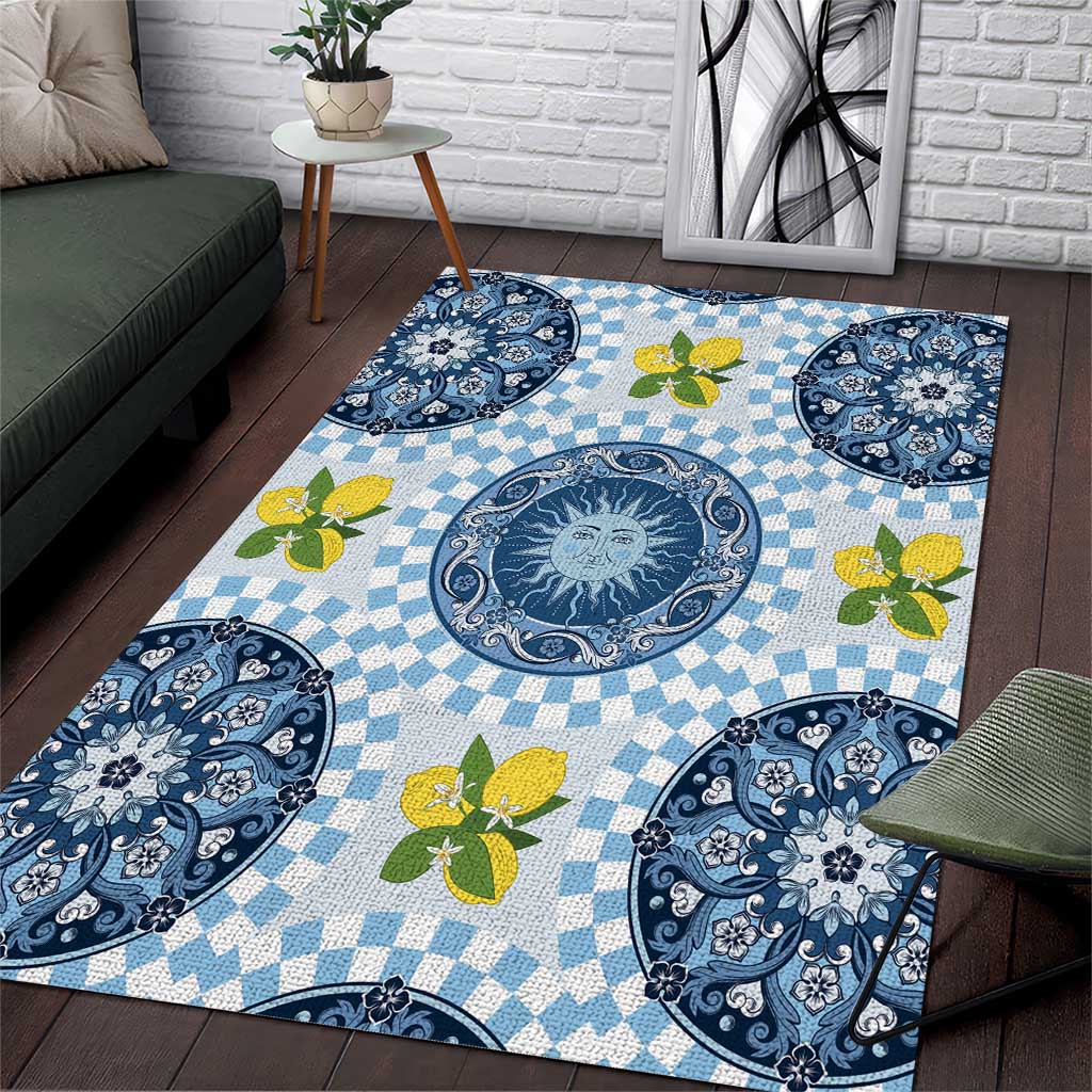 Blue Sicilian Majolica Lemon Sun Art Area Rug