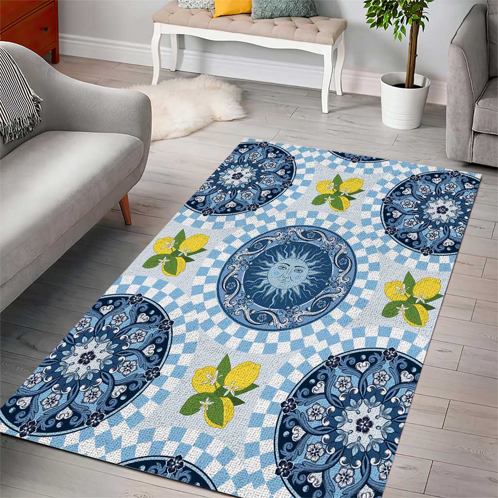 Blue Sicilian Majolica Lemon Sun Art Area Rug
