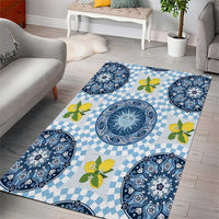 Blue Sicilian Majolica Lemon Sun Art Area Rug