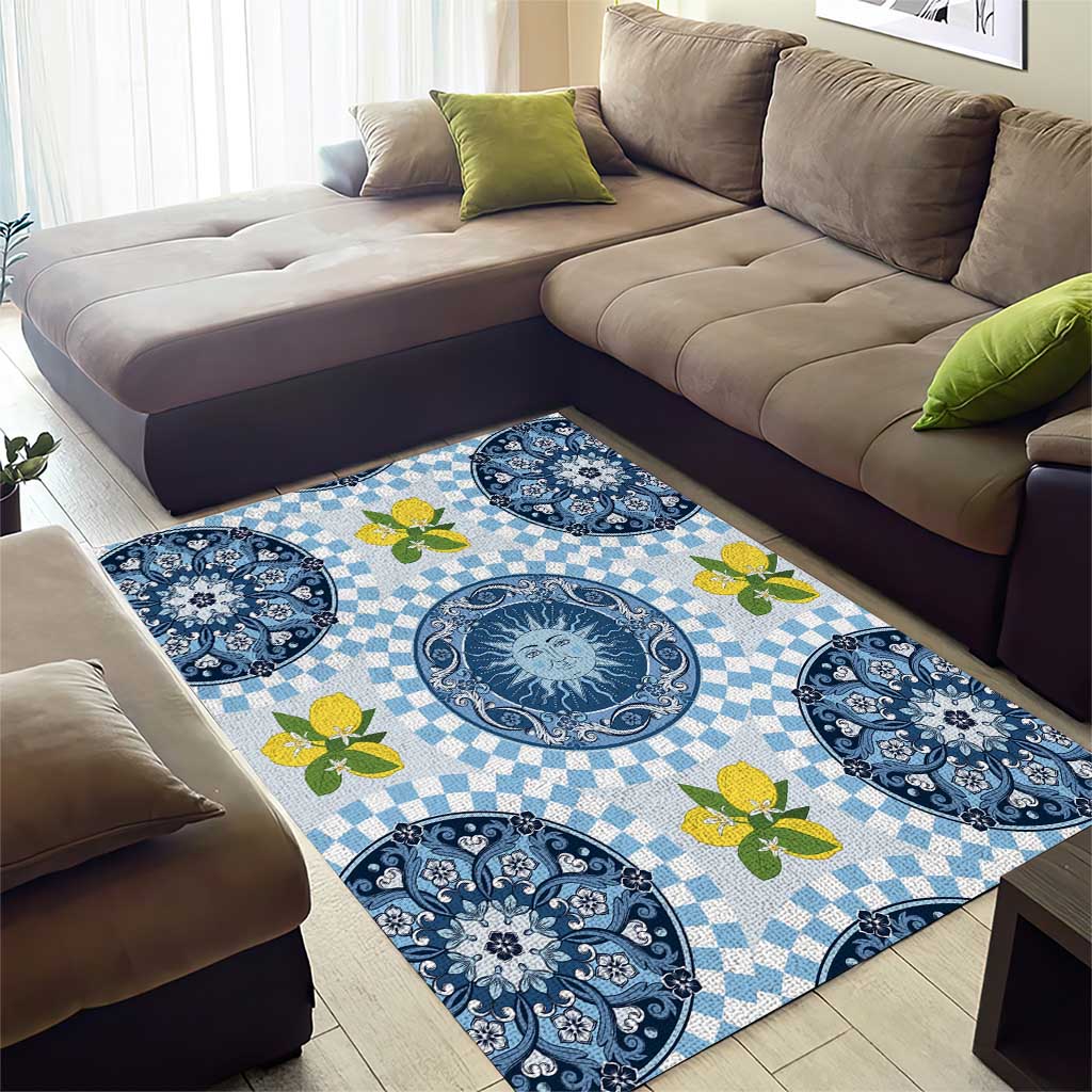Blue Sicilian Majolica Lemon Sun Art Area Rug