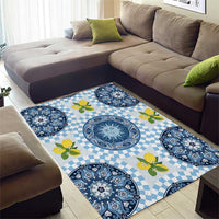 Blue Sicilian Majolica Lemon Sun Art Area Rug