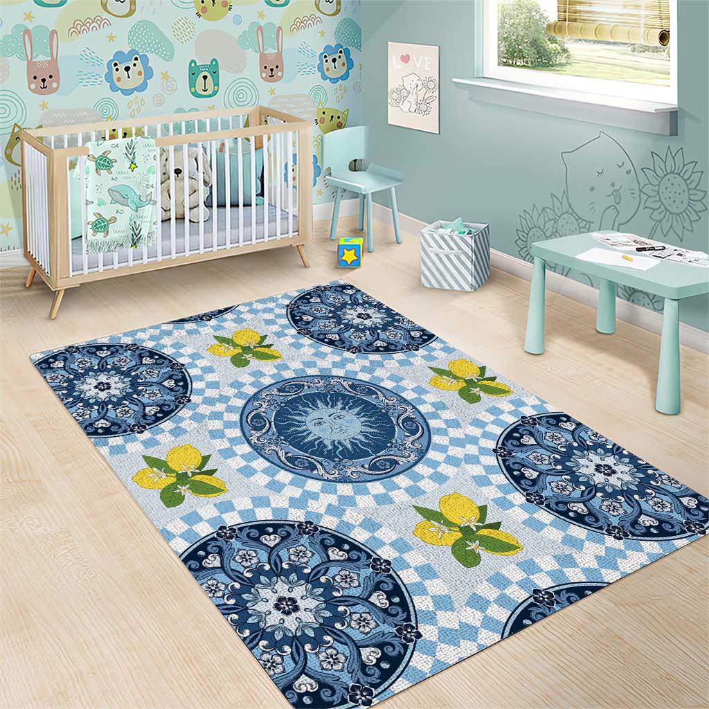 Blue Sicilian Majolica Lemon Sun Art Area Rug