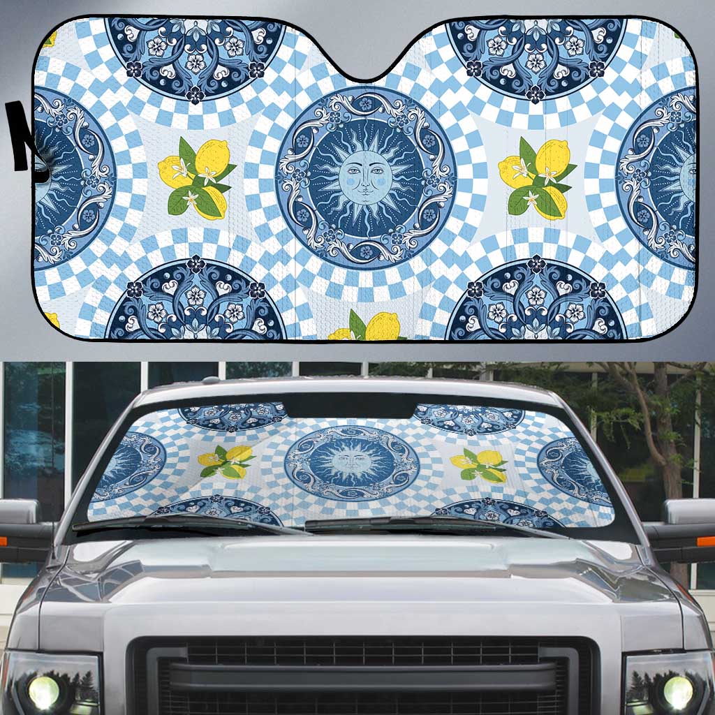 Blue Sicilian Majolica Lemon Sun Art Auto Sun Shade