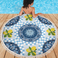 Blue Sicilian Majolica Lemon Sun Art Beach Blanket