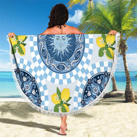 Blue Sicilian Majolica Lemon Sun Art Beach Blanket