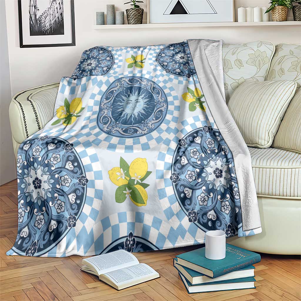 Blue Sicilian Majolica Lemon Sun Art Blanket