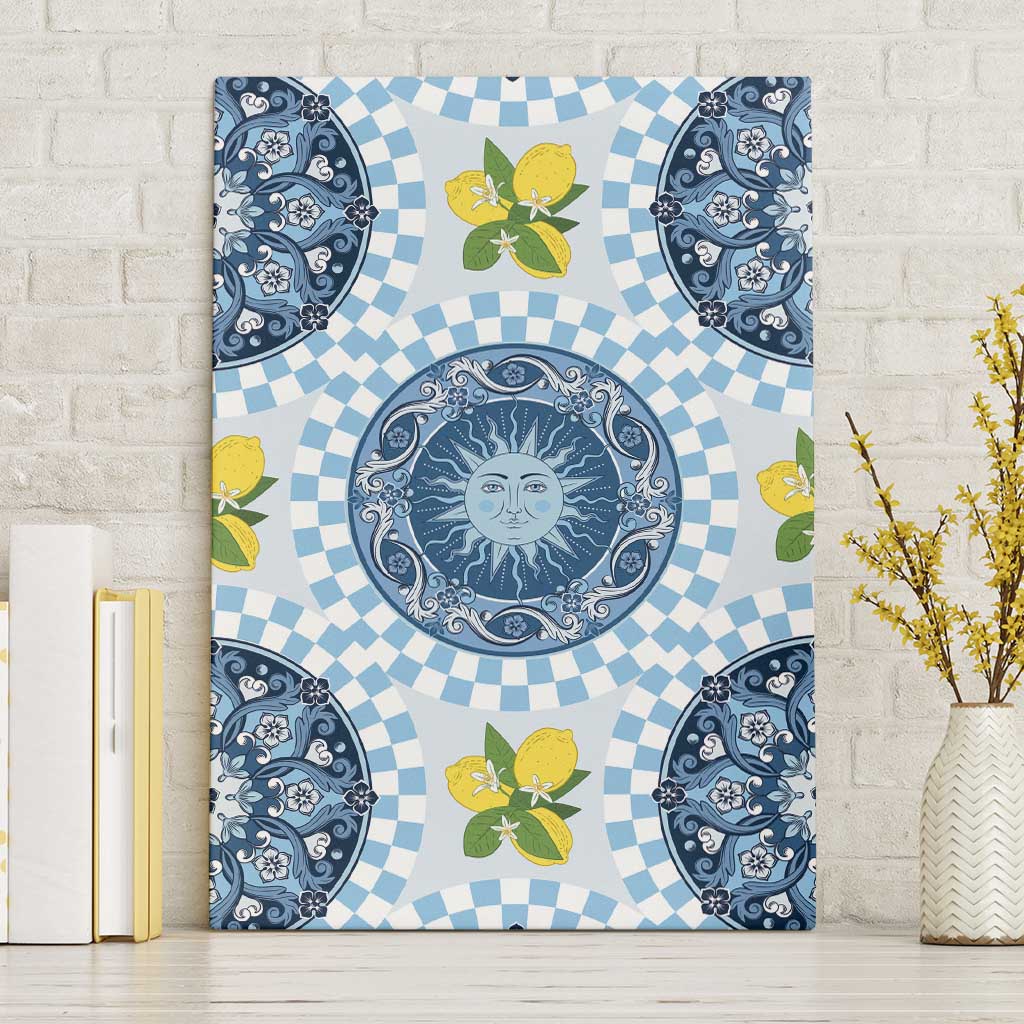 Blue Sicilian Majolica Lemon Sun Art Canvas Wall Art