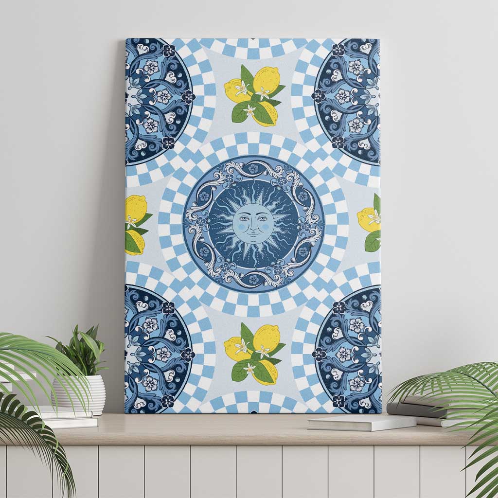 Blue Sicilian Majolica Lemon Sun Art Canvas Wall Art
