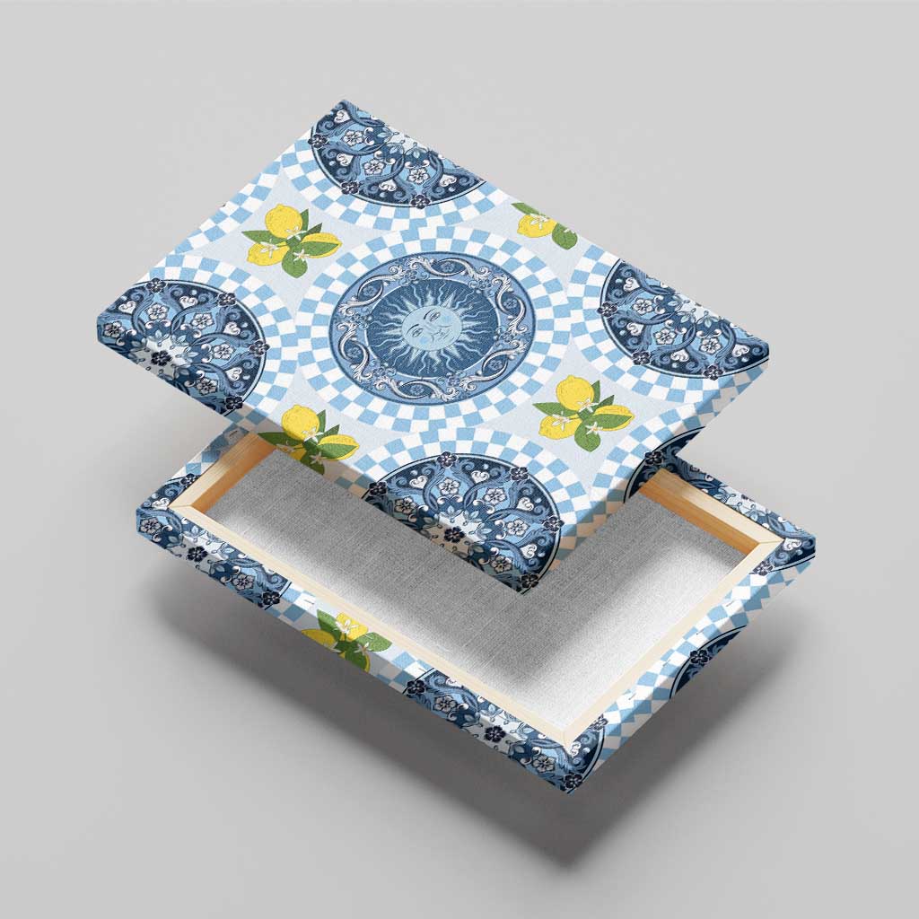 Blue Sicilian Majolica Lemon Sun Art Canvas Wall Art