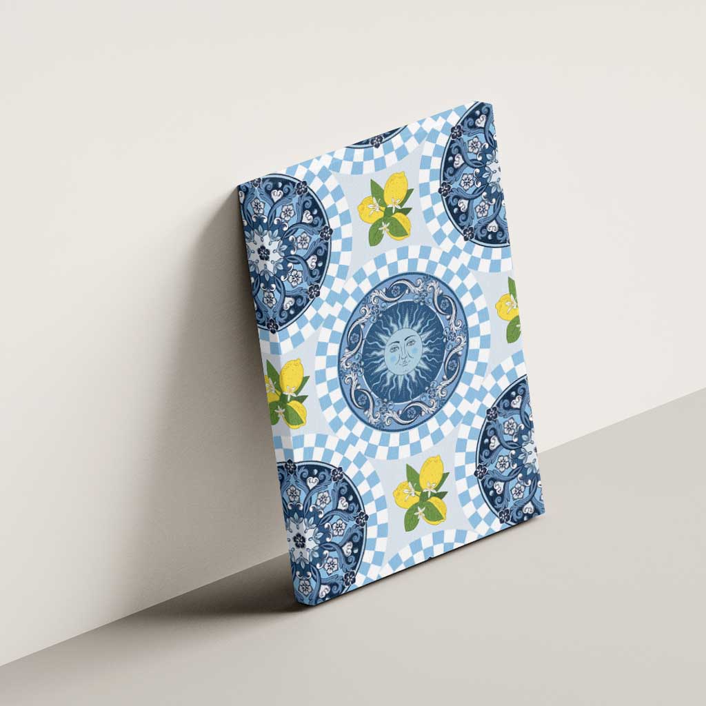 Blue Sicilian Majolica Lemon Sun Art Canvas Wall Art