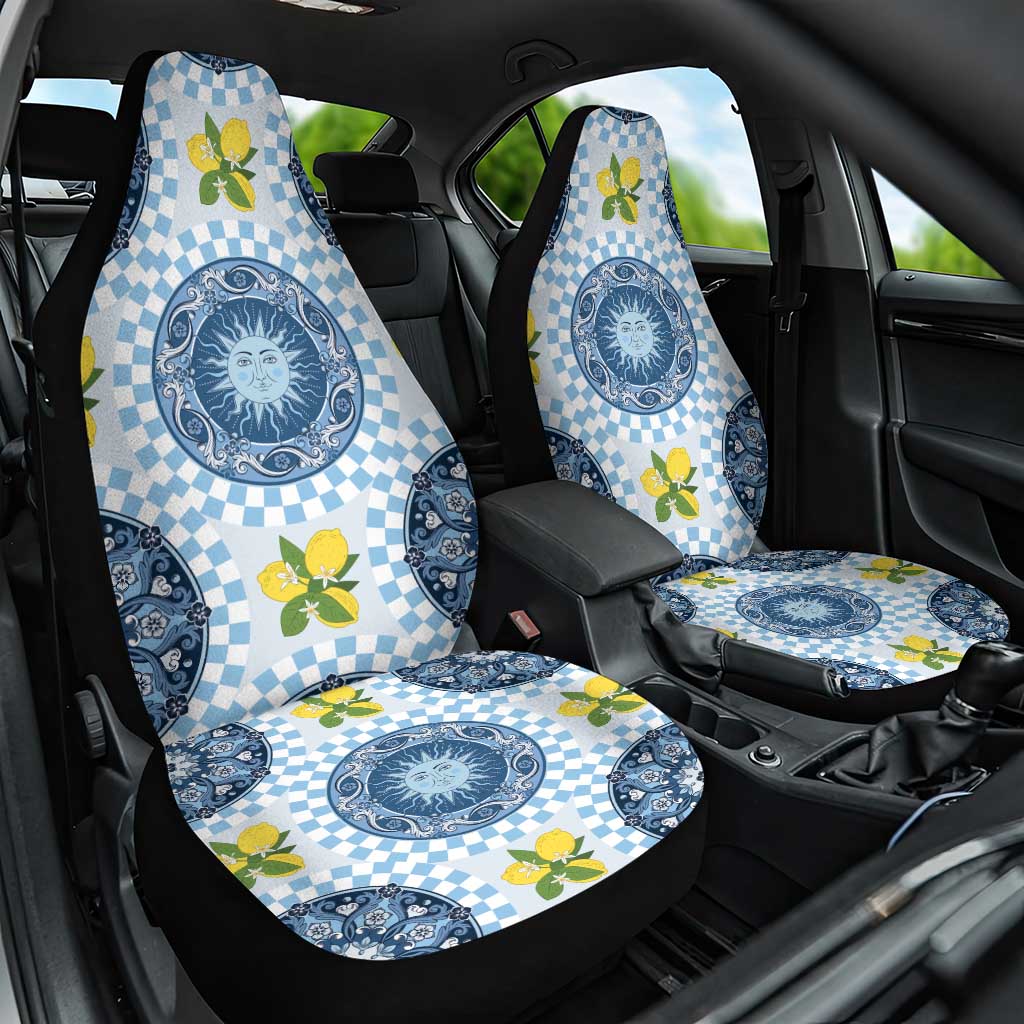 Blue Sicilian Majolica Lemon Sun Art Car Seat Cover