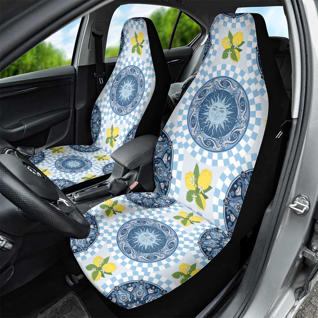 Blue Sicilian Majolica Lemon Sun Art Car Seat Cover