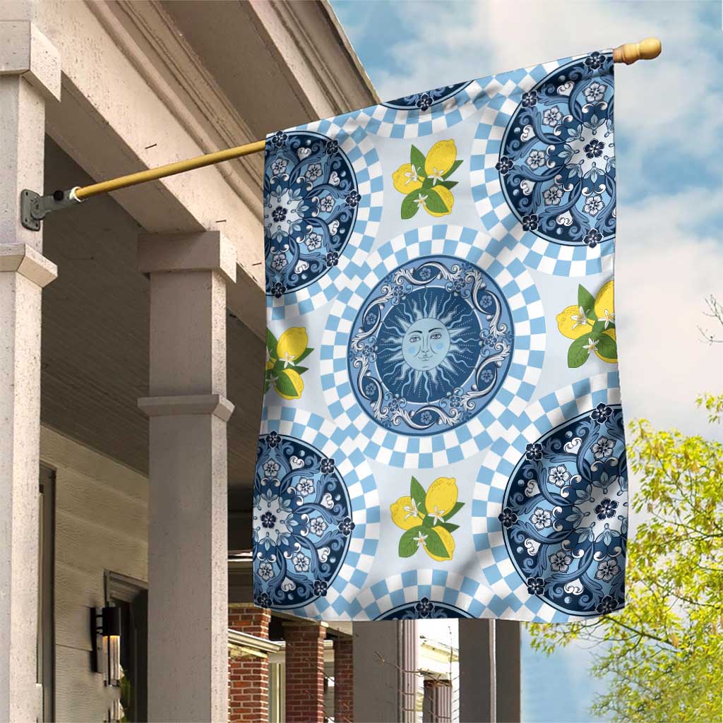 Blue Sicilian Majolica Lemon Sun Art Garden Flag