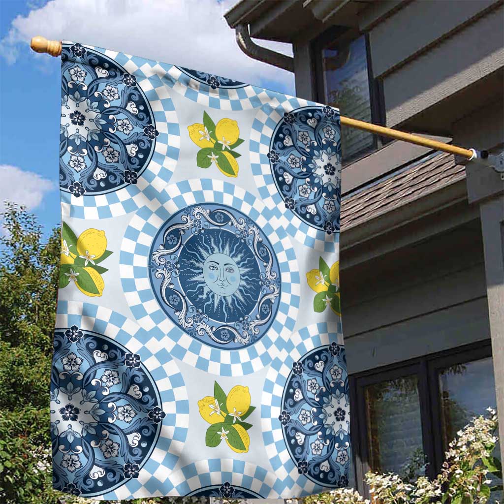 Blue Sicilian Majolica Lemon Sun Art Garden Flag