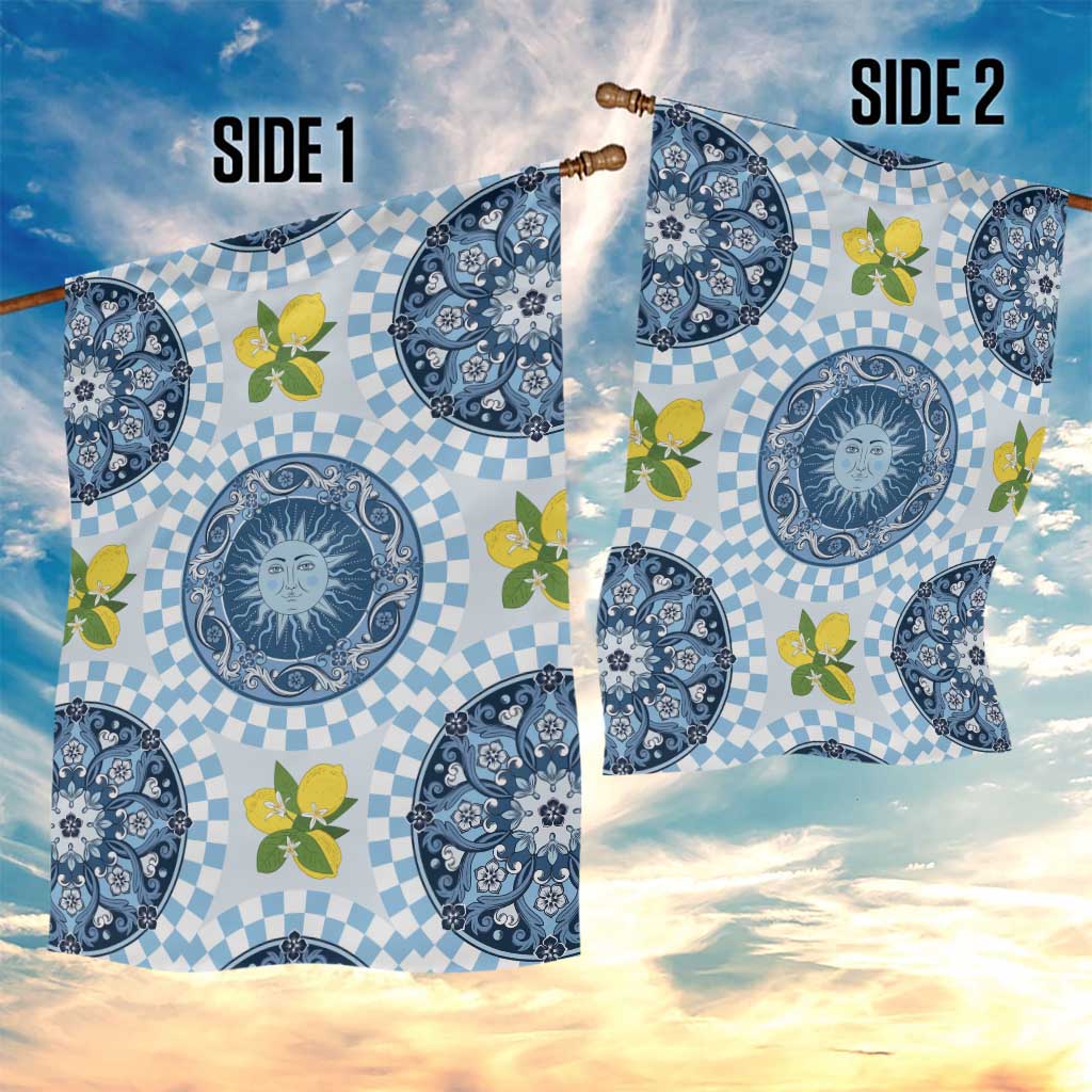 Blue Sicilian Majolica Lemon Sun Art Garden Flag