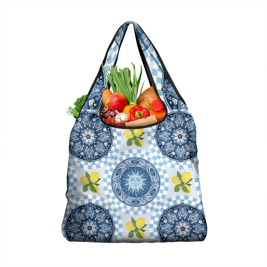 Blue Sicilian Majolica Lemon Sun Art Grocery Bag