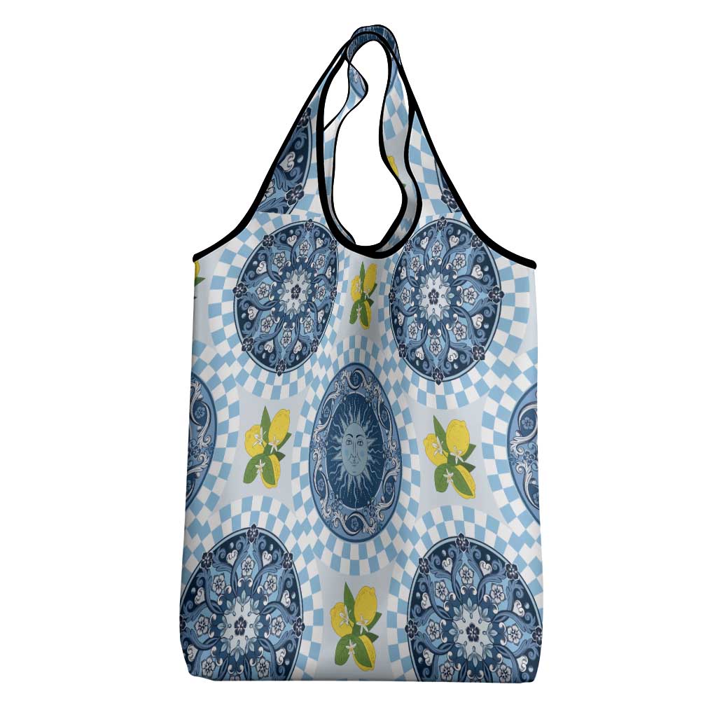 Blue Sicilian Majolica Lemon Sun Art Grocery Bag
