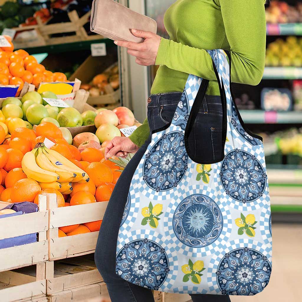 Blue Sicilian Majolica Lemon Sun Art Grocery Bag