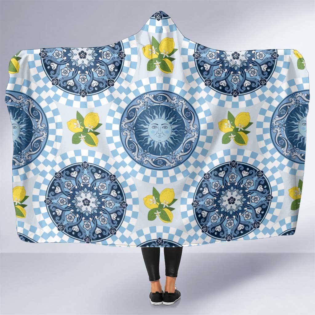 Blue Sicilian Majolica Lemon Sun Art Hooded Blanket