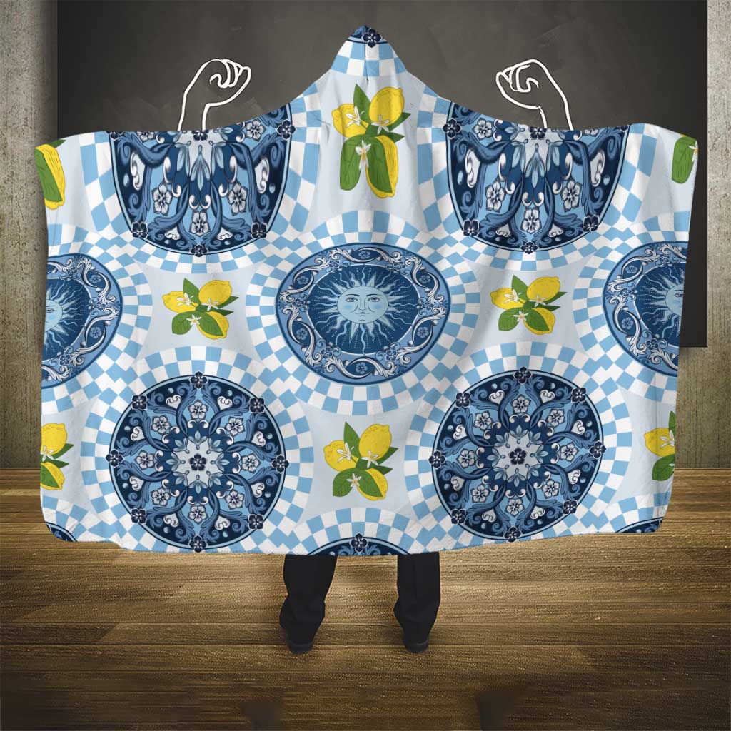 Blue Sicilian Majolica Lemon Sun Art Hooded Blanket