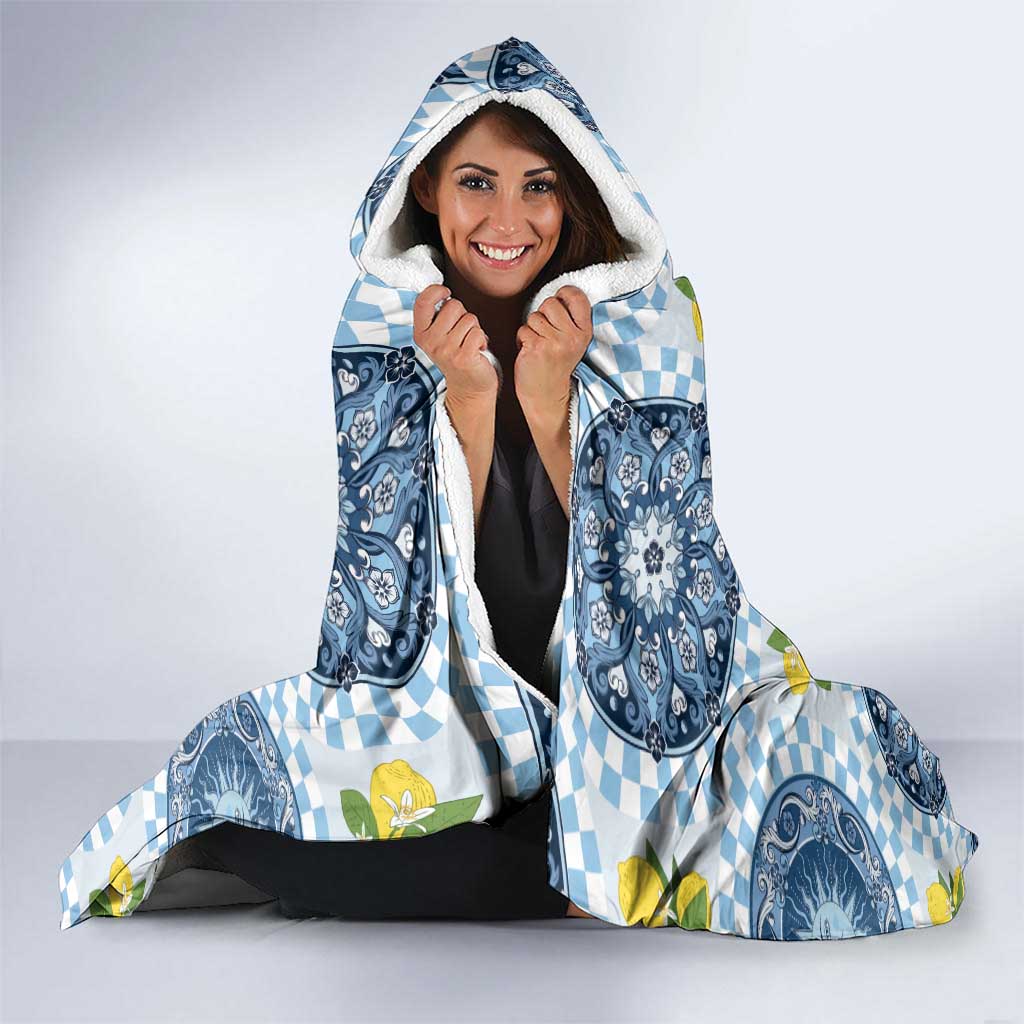 Blue Sicilian Majolica Lemon Sun Art Hooded Blanket